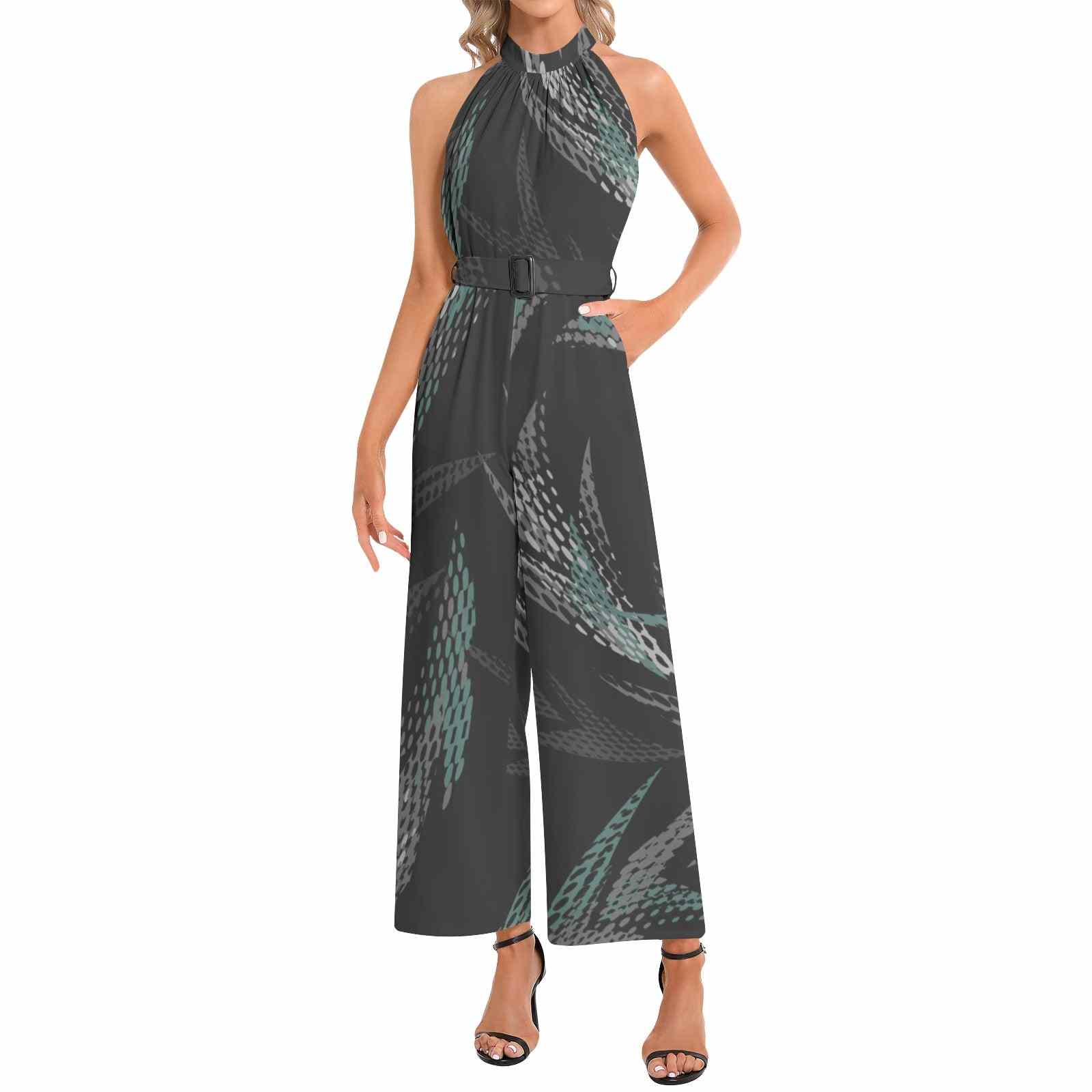 Halter Neck Buckle Belted Jumpsuit PODSAVVY LIVING