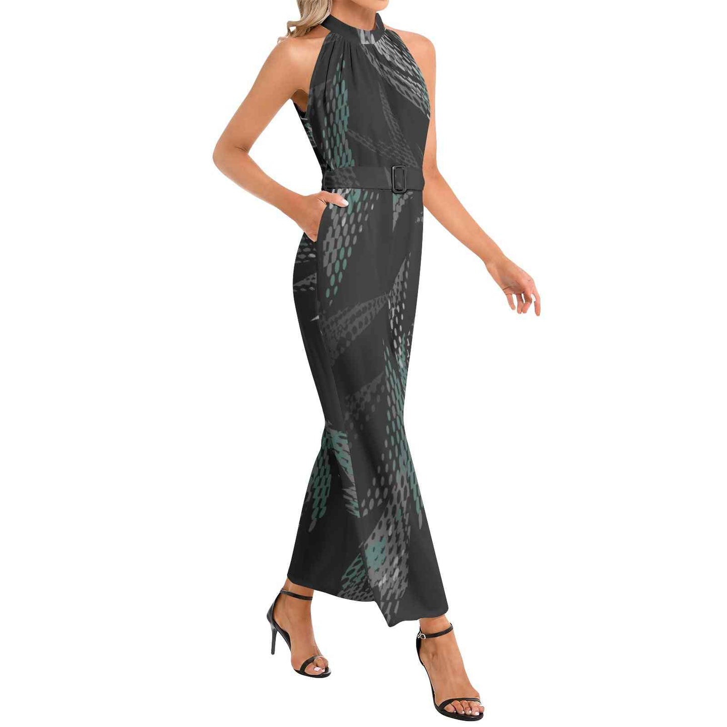 Halter Neck Buckle Belted Jumpsuit PODSAVVY LIVING