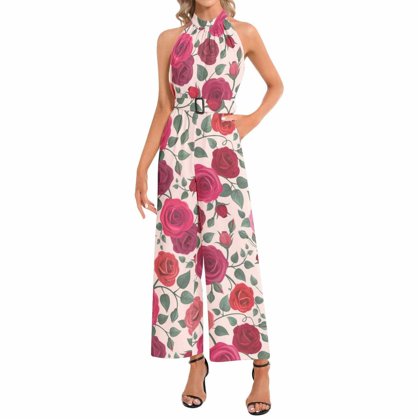 Halter Neck Buckle Belted Jumpsuit PODSAVVY LIVING