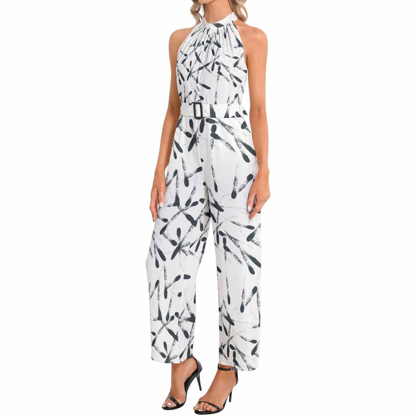 Halter Neck Buckle Belted Jumpsuit PODSAVVY LIVING