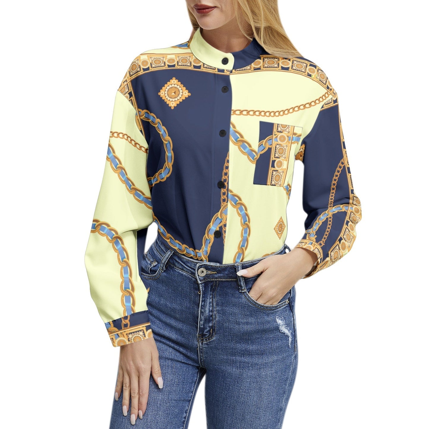 Long Sleeve Button Up Casual Shirt Top PODSAVVY LIVING