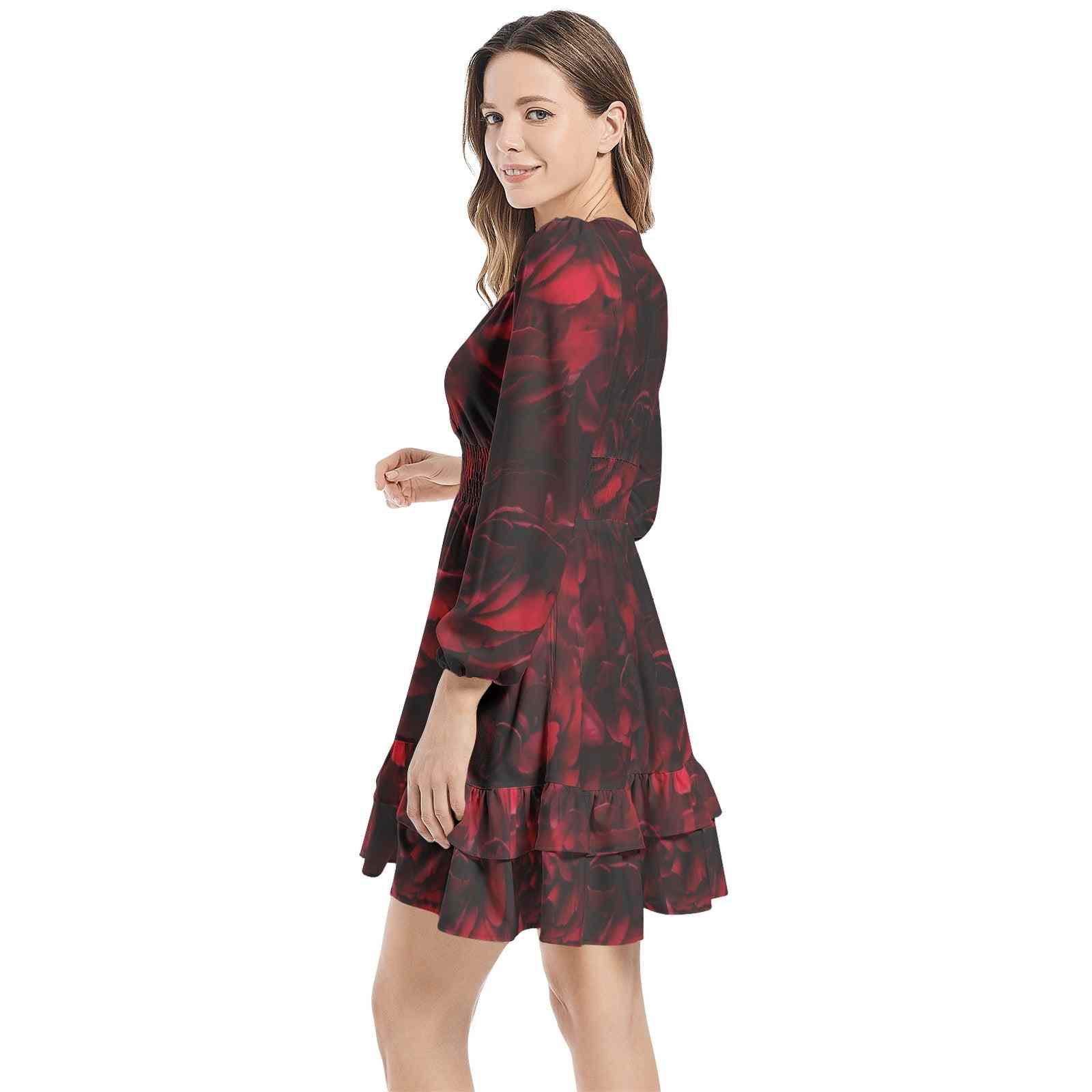 Long Sleeve Tiered Ruffle Hem Elastic Waist Mini Dress PODSAVVY LIVING