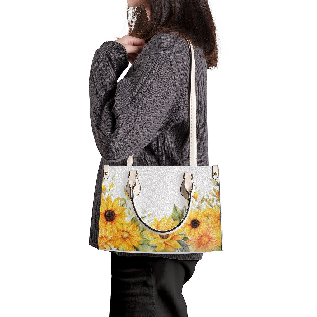 Floral Luxury Women PU Tote Bag - White