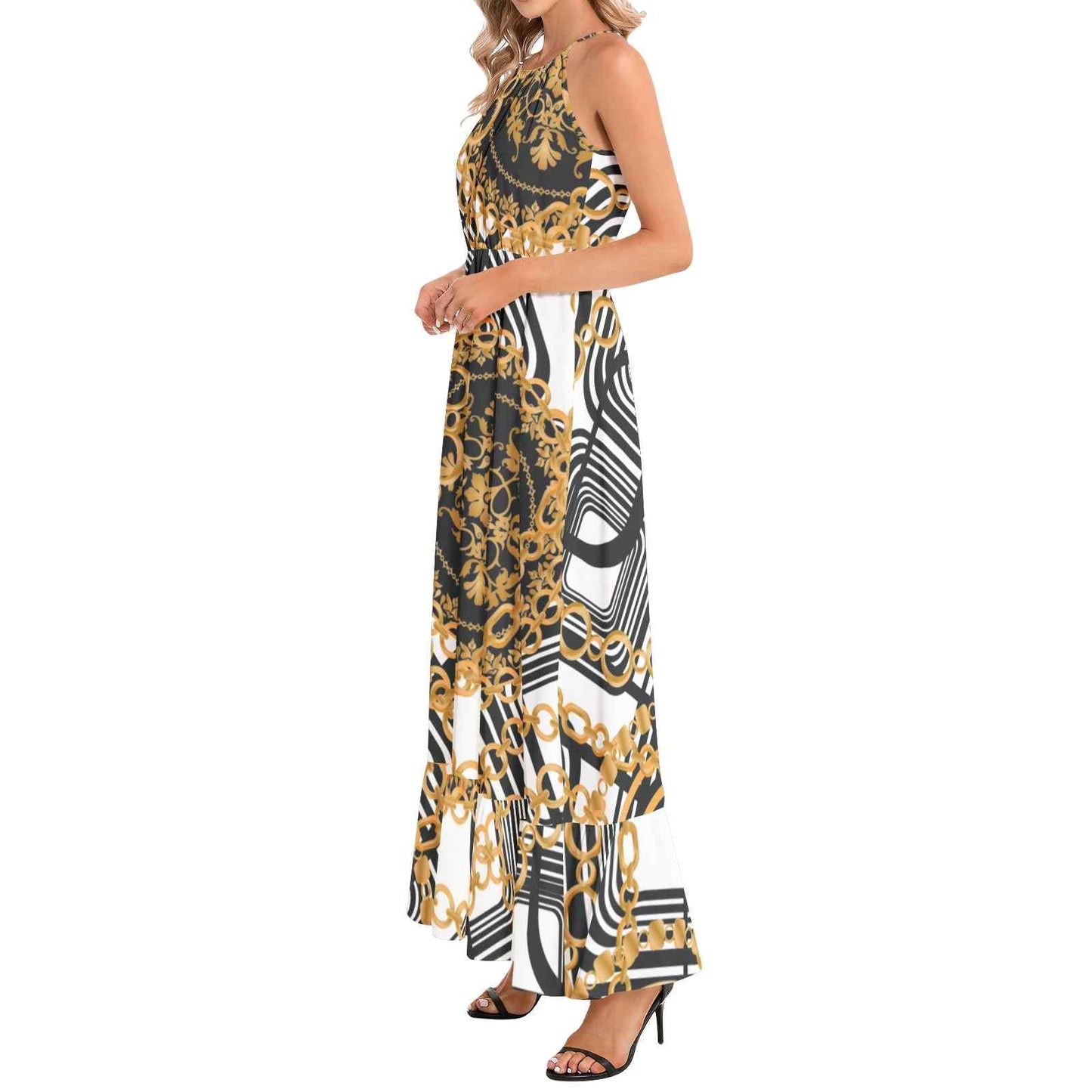 Ruffle Hem Halter Neck Maxi Dress PODSAVVY LIVING