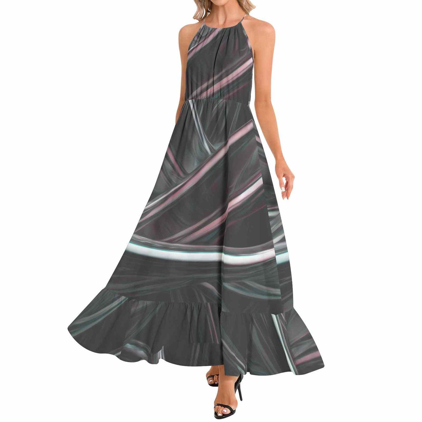 Ruffle Hem Halter Neck Maxi Dress PODSAVVY LIVING