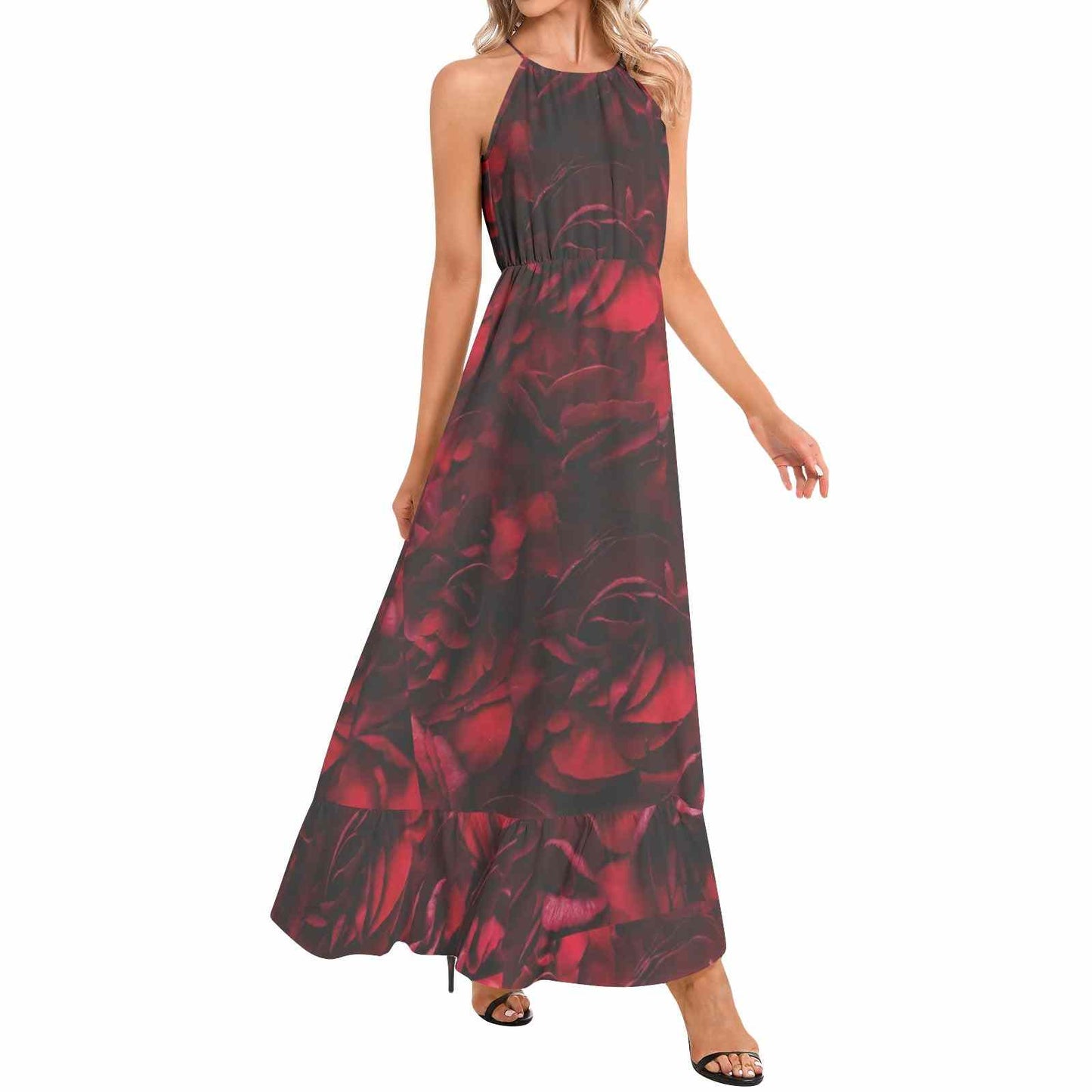 Ruffle Hem Halter Neck Maxi Dress PODSAVVY LIVING