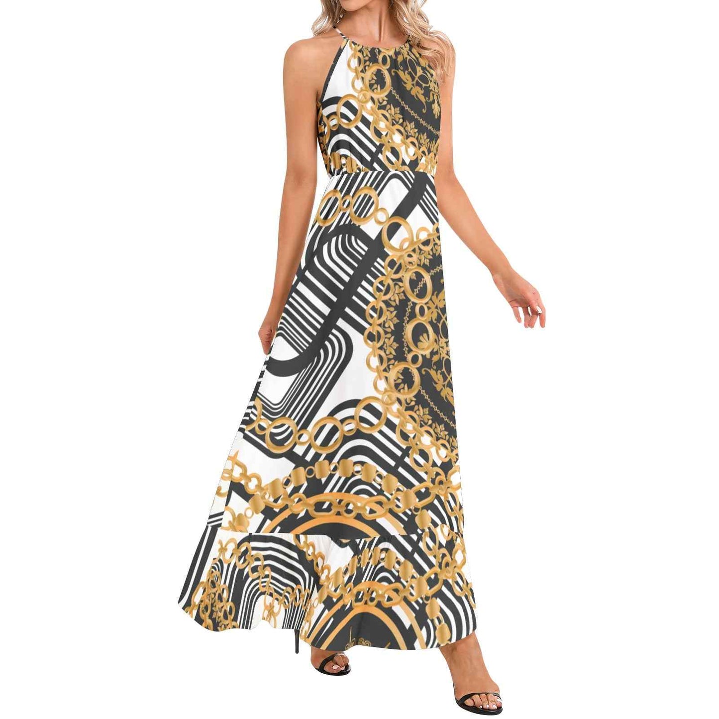 Ruffle Hem Halter Neck Maxi Dress PODSAVVY LIVING