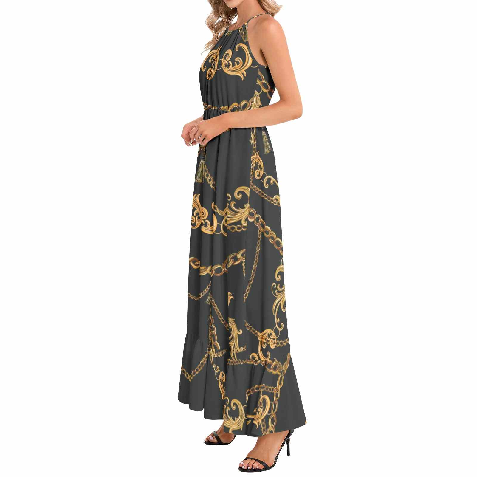 Ruffle Hem Halter Neck Maxi Dress PODSAVVY LIVING