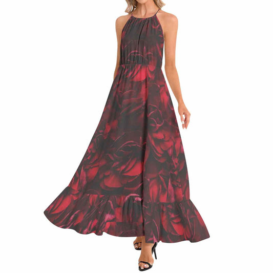 Ruffle Hem Halter Neck Maxi Dress PODSAVVY LIVING