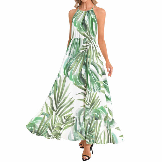 Ruffle Hem Halter Neck Maxi Dress PODSAVVY LIVING