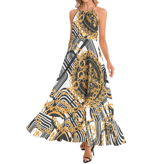 Ruffle Hem Halter Neck Maxi Dress PODSAVVY LIVING