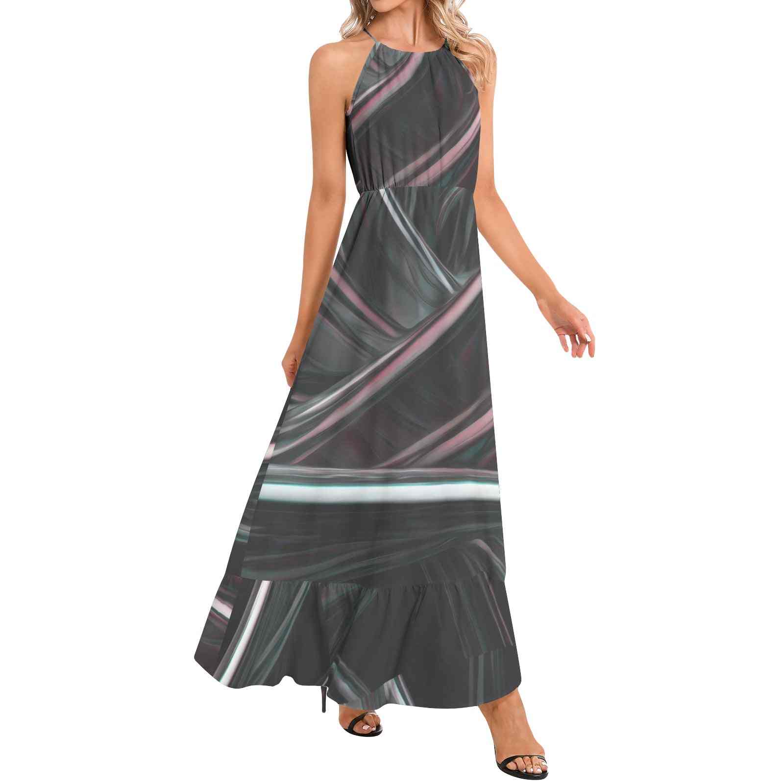 Ruffle Hem Halter Neck Maxi Dress PODSAVVY LIVING