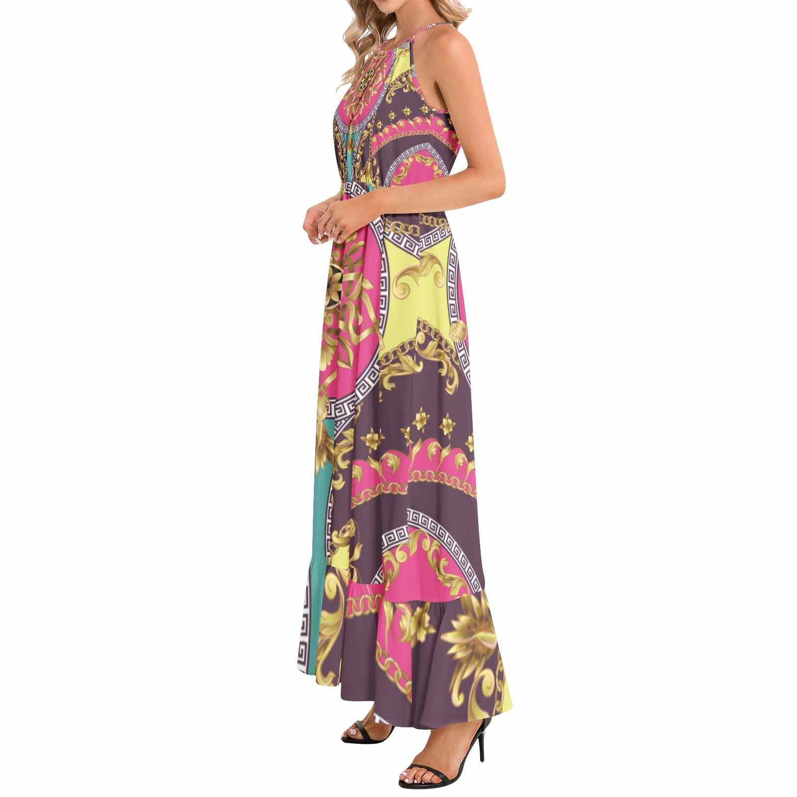 Ruffle Hem Halter Neck Maxi Dress PODSAVVY LIVING