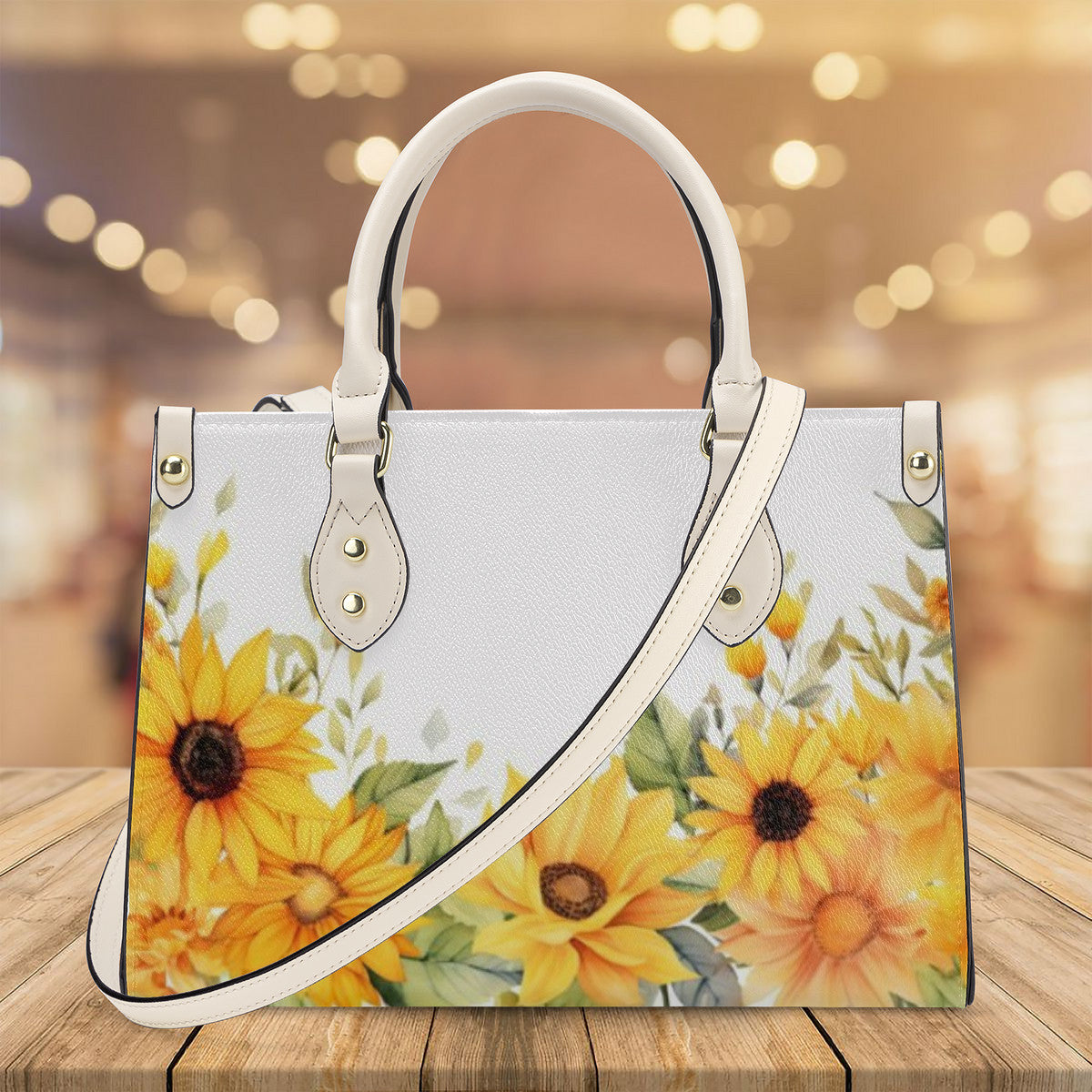 Floral Luxury Women PU Tote Bag - White