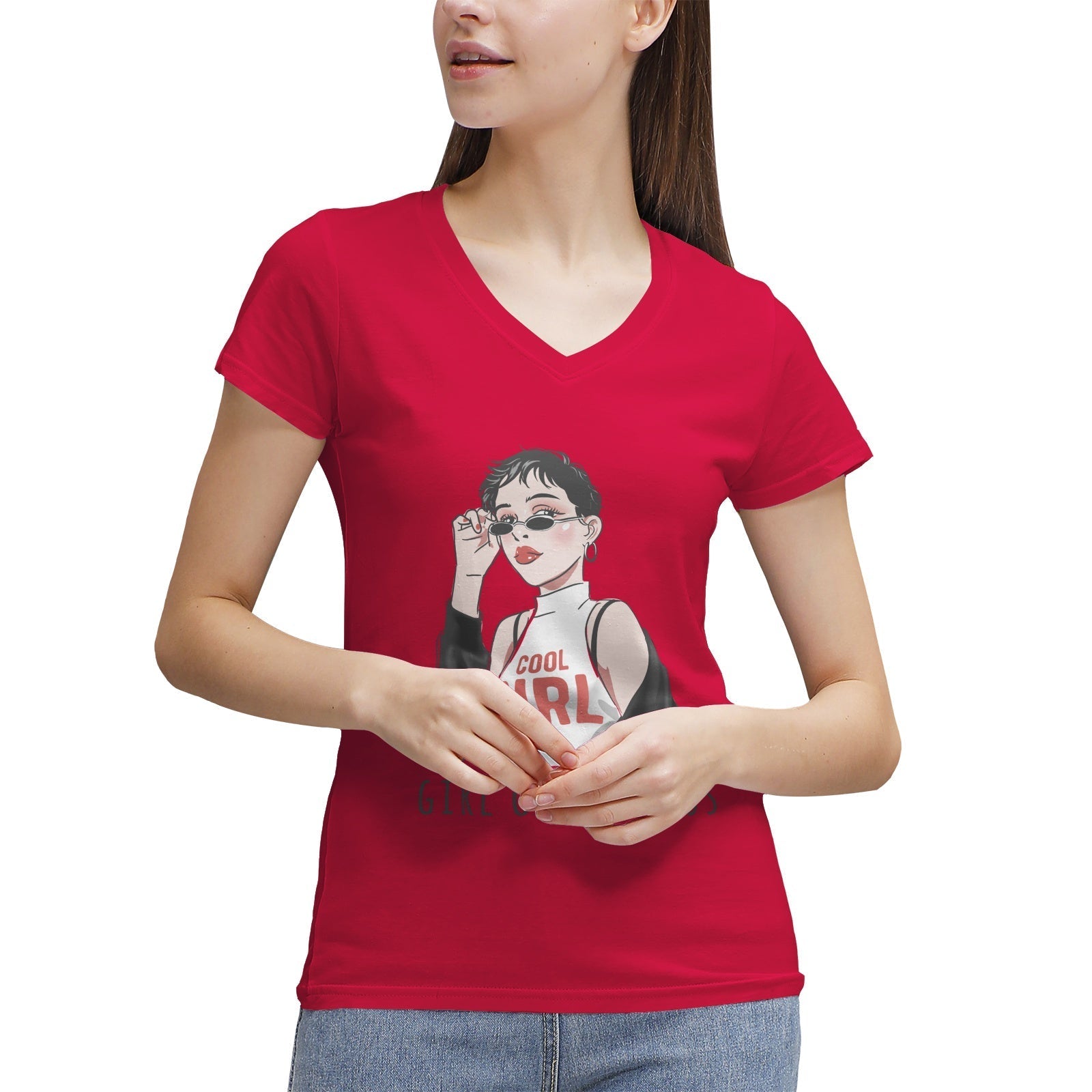 Women's 100% Cotton V‑Neck T‑shirt PODSAVVY LIVING