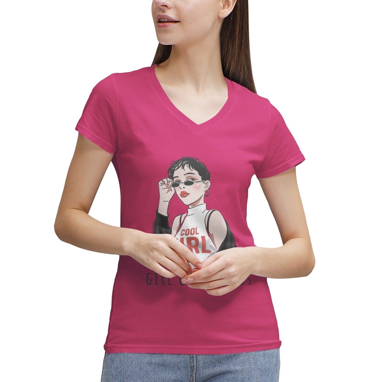 Women's 100% Cotton V‑Neck T‑shirt PODSAVVY LIVING