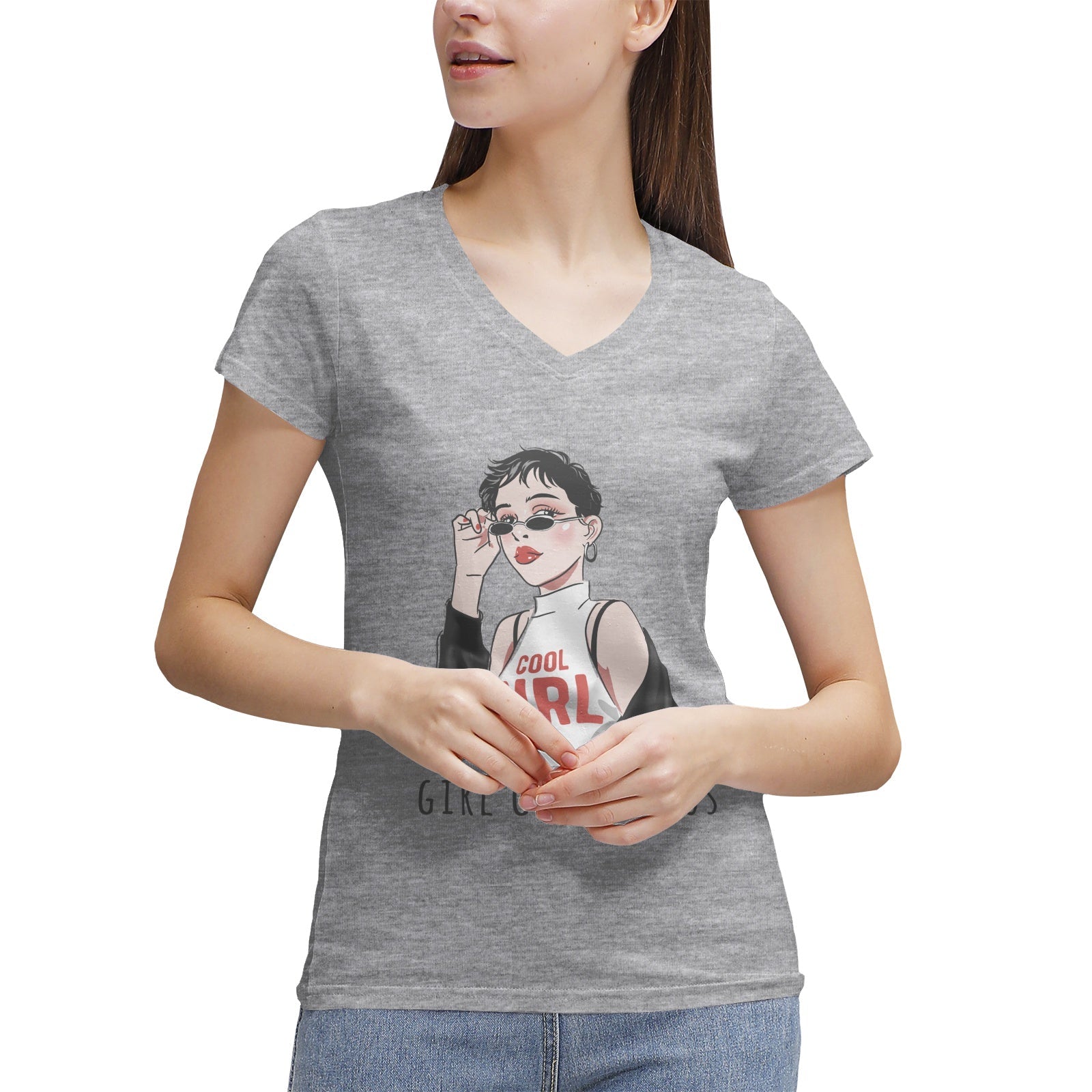 Women's 100% Cotton V‑Neck T‑shirt PODSAVVY LIVING