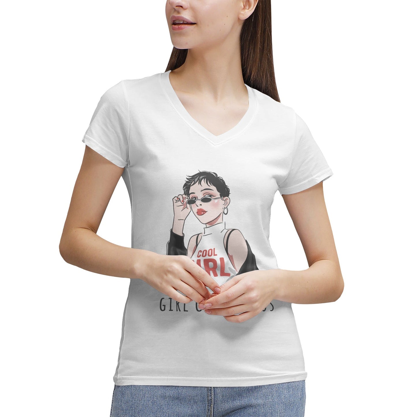 Women's 100% Cotton V‑Neck T‑shirt PODSAVVY LIVING