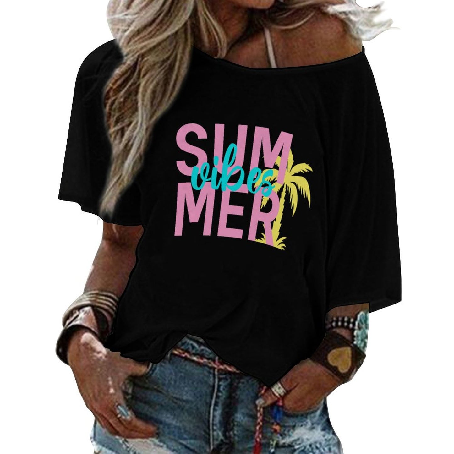 Women’s Off the Shoulder Half-Sleeve T-shirt