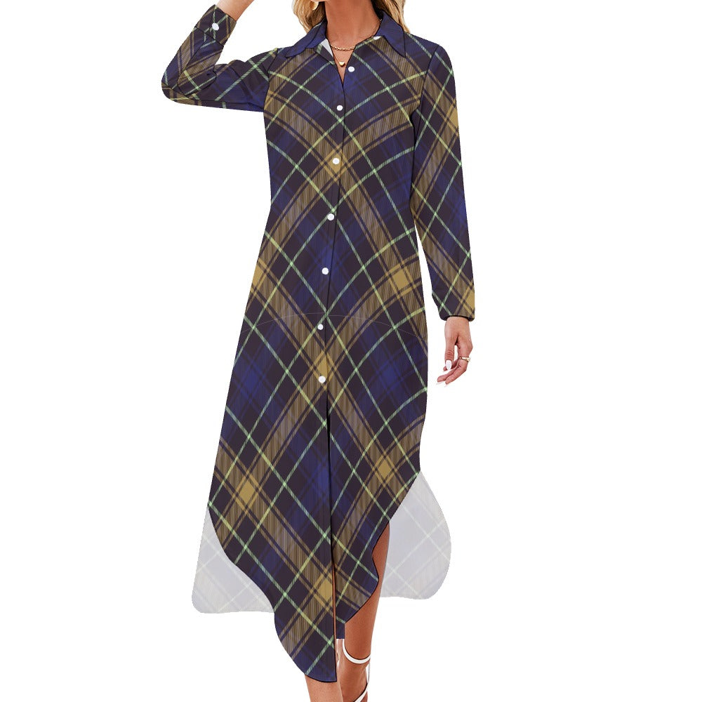 Button Neck Long Sleeve Shirt Dress