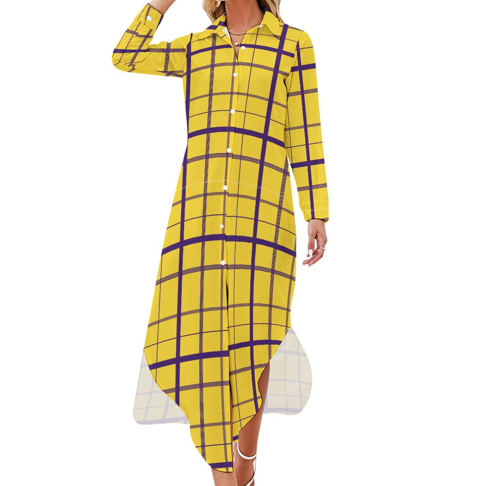 Button Neck Long Sleeve Shirt Dress